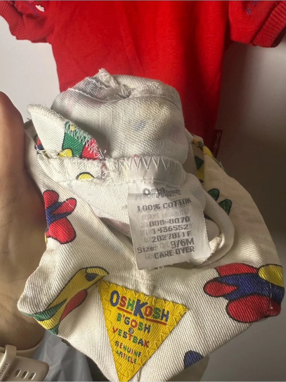 OshKosh B'gosh White Overalls with Colorful Airplane Print and Red Accents